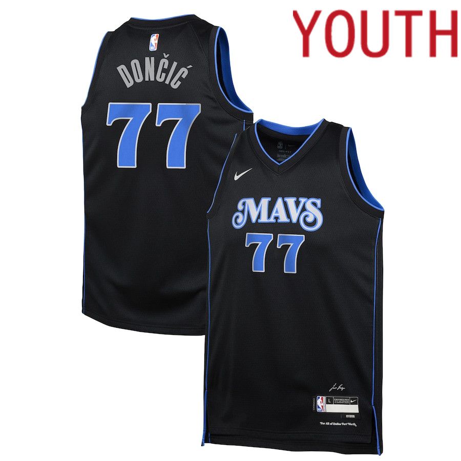 Youth Dallas Mavericks #77 Luka Doncic Nike Black City Edition 2023-24 Swingman Replica NBA Jersey